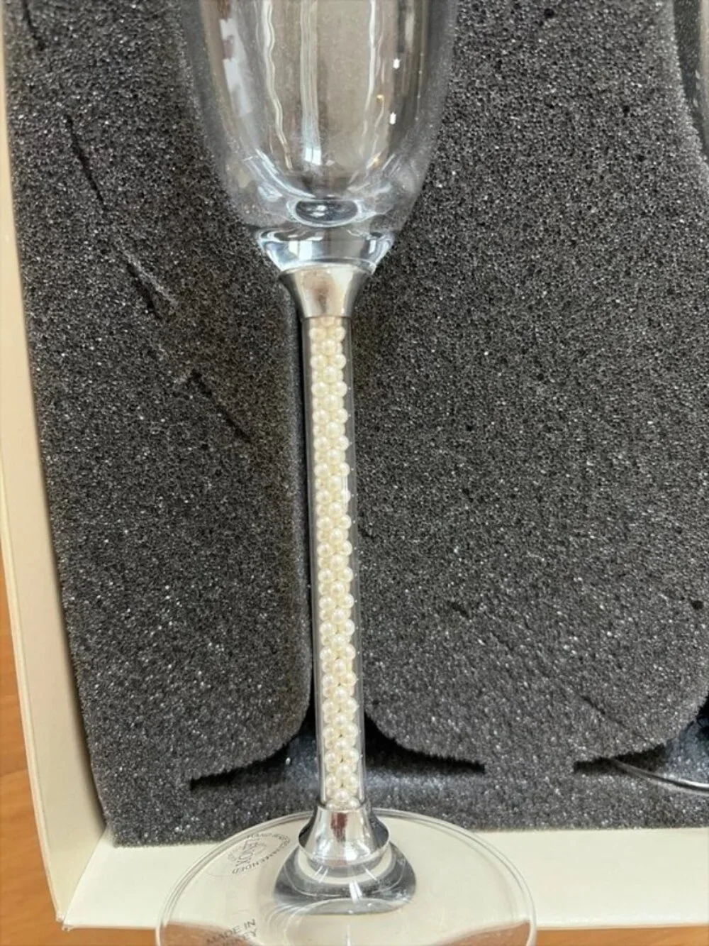 Lenox Clear Crystal Champagne Flutes with Pearl Beaded Stems